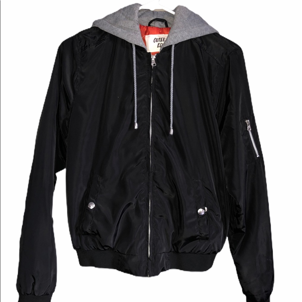 Black Bomber Jacket with Grey hood